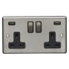 Eurolite Stainless Steel 2 Gang USB Socket Satin Stainless Steel