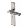 Heritage Brass Bauhaus Knurled Lever Lock Door Handle on 200mm Plate Satin Nickel finish