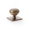 Alexander & Wilks - Quantock Cupboard Knob on Square Backplate - Antique Brass - 38mm