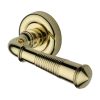 Heritage Brass Door Handle Lever on Rose Reeded Colonial Design Polished Brass Finish