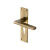 Heritage Brass Door Handle Euro Profile Plate Trident Design Antique Brass Finish