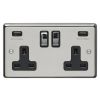 Eurolite Stainless Steel 2 Gang USB Socket Polished Stainless Steel