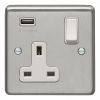 Eurolite Stainless Steel 1 Gang USB Socket Satin Stainless Steel