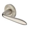 Heritage Brass Door Handle Lever Latch on Round Rose Sutton Reeded Design Satin Nickel Finish
UK Registered Design Number 6204750